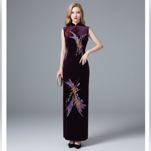 LG Velvet Holiday Party Dress Y2K Vintage Maxi Purple Sparkle Graphic